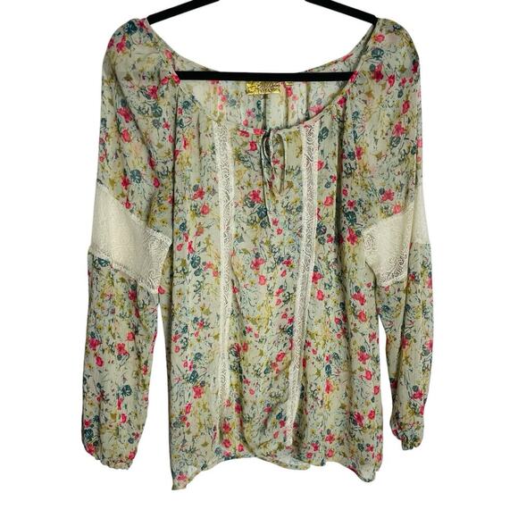 Princess Vera Wang Chiffon Blouse Womens XL Lace Ditzy Floral Fairy Cottage - Picture 1 of 8